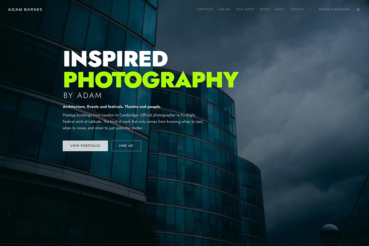 adambarnesphotos.co.uk — full-screen video homepage