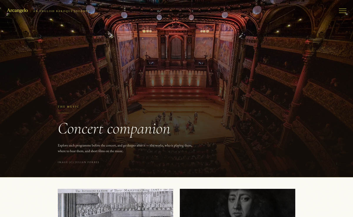 Concert companion page with the programme, players and a stack of films from the musicians